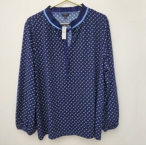 Talbots Navy Blue Polka Dot Long Sleeve Shirt